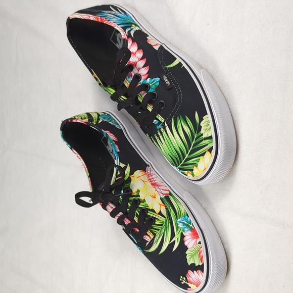 Vans Authentic Hawaiian Floral Sneakers On Black Canvas US Mens Size 9.5 - Picture 3 of 6